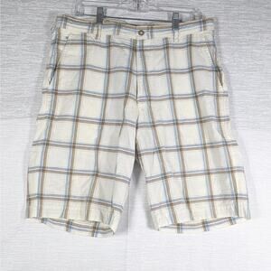 Tommy Bahama Shorts Mens Size 35 White Check Linen Blend Chino Shorts